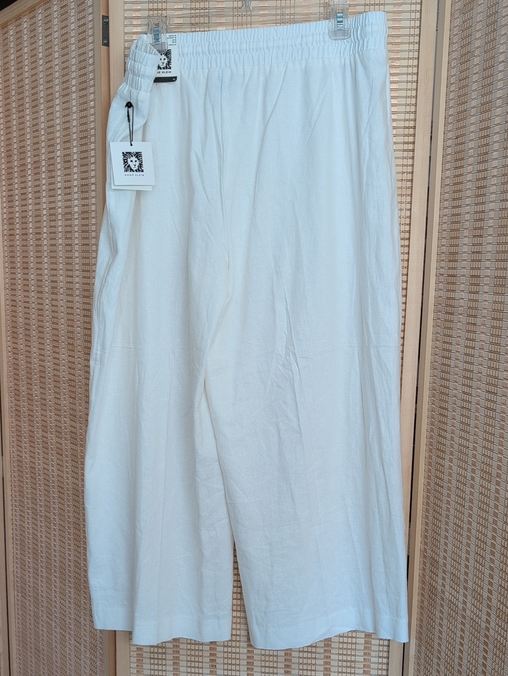 Anne Klein White Elastic-Waist Wide-Leg Crop Pants